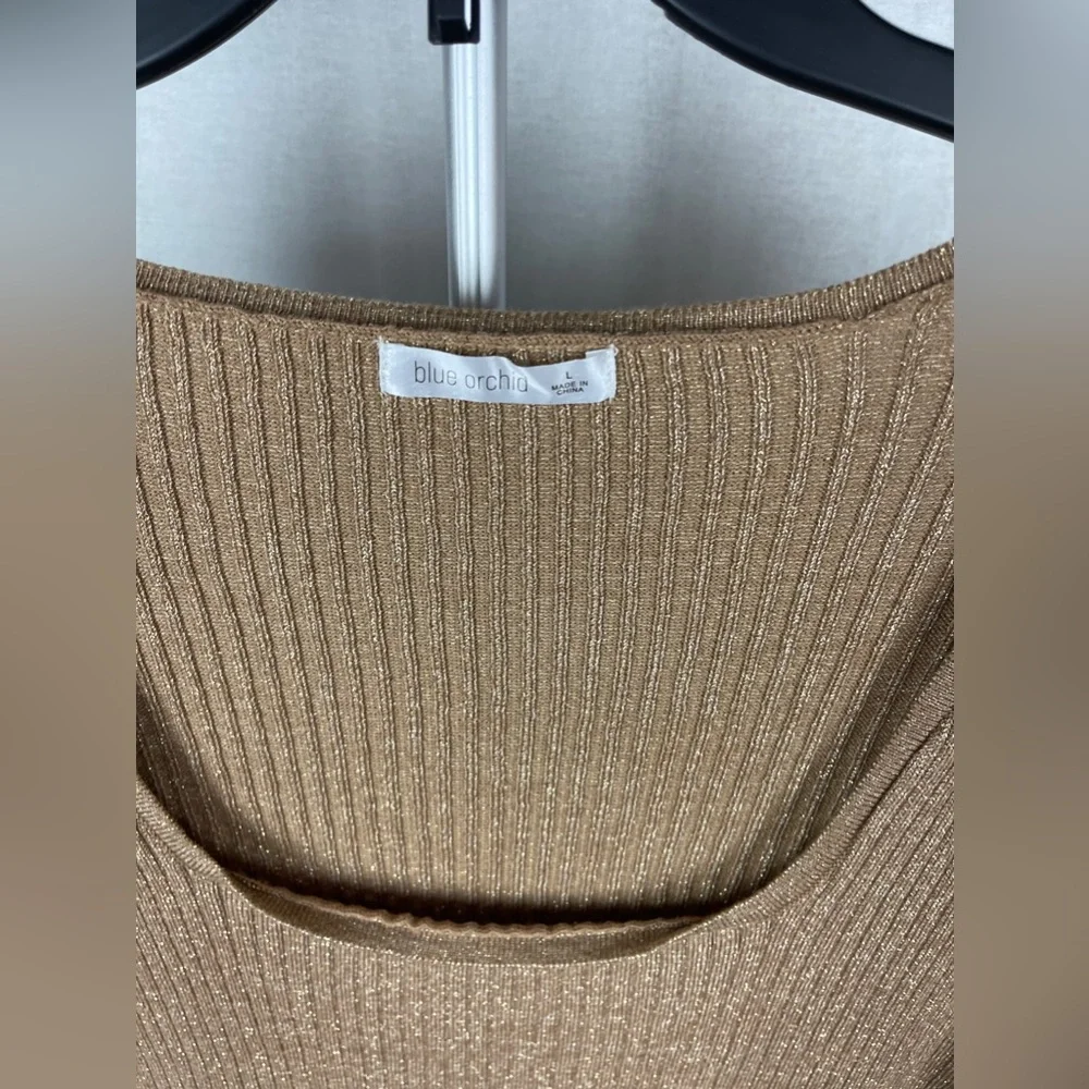Blue Orchid Gold Ribbed Blouson Long Sleeve Dress Size Large NWT - Picture 5 of 10